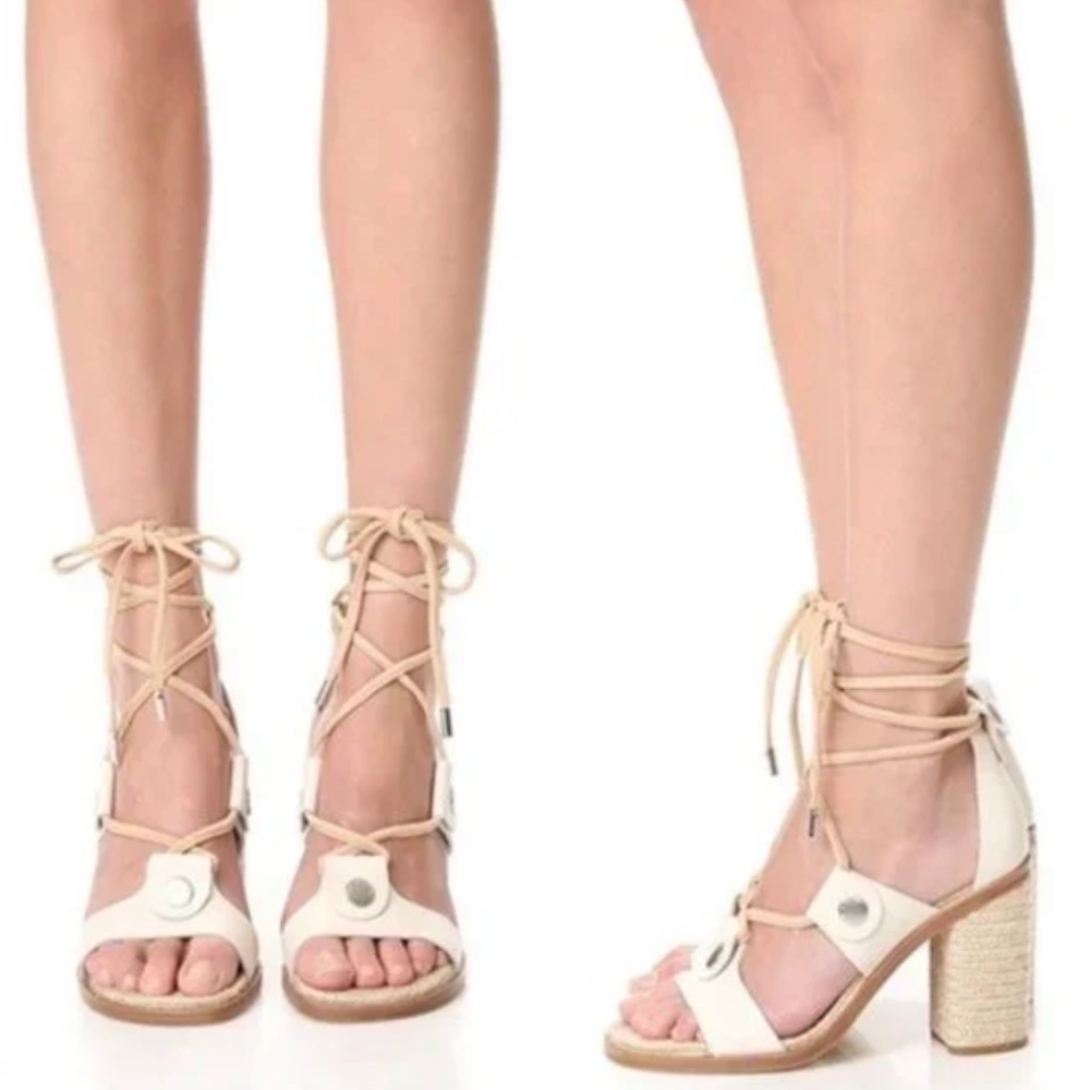 Rag & Bone Eden Ivory Lace-up Leather Jute Heels Sandals